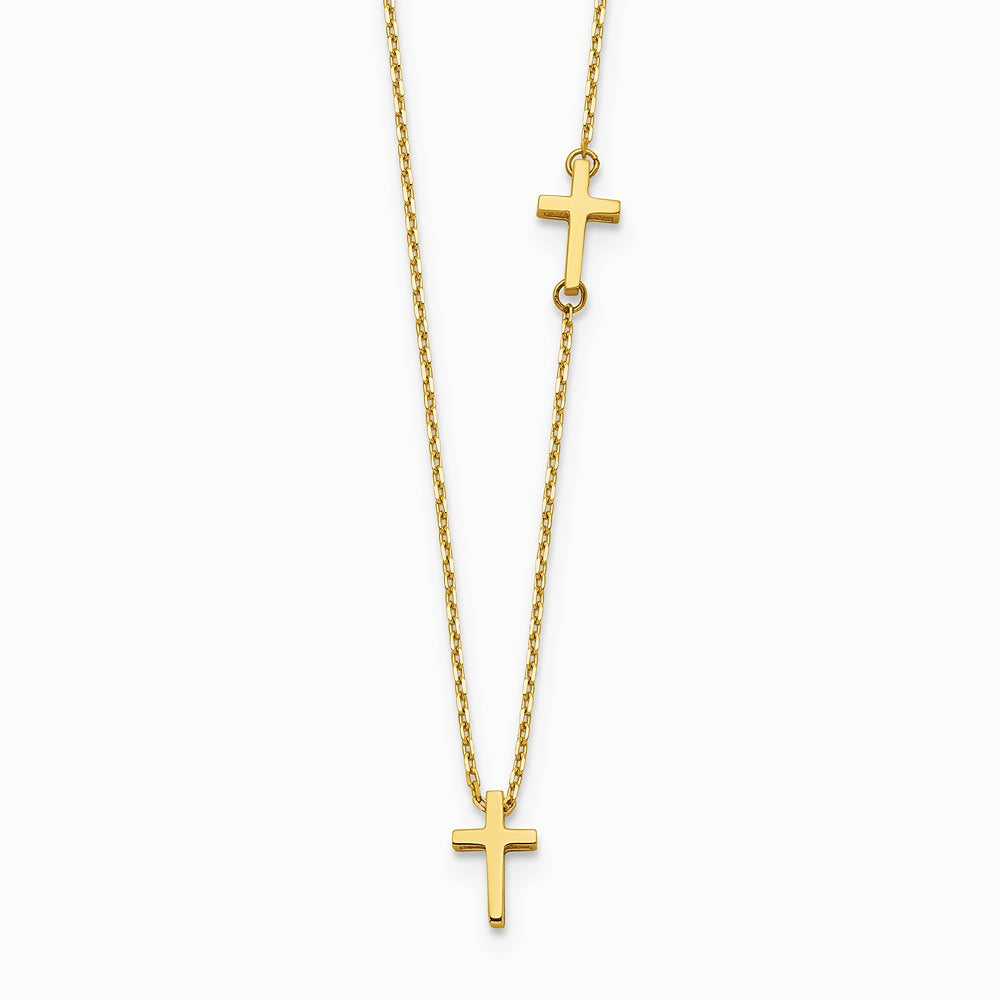 14K Yellow Gold Sideways Cross and Cross Pendant Necklace