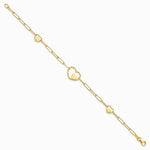 14K Yellow Gold Paperclip Link Heart 7.25in Bracelet - Product Photo