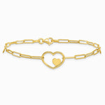 14K Yellow Gold Paperclip Link Heart 7.25in Bracelet - Product Photo