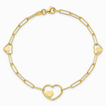 14K Yellow Gold Paperclip Link Heart 7.25in Bracelet - Product Photo