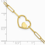 14K Yellow Gold Paperclip Link Heart 7.25in Bracelet - Product Photo