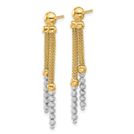 14K Two-tone Polished and Diamond-cut Beaded Dangle Post Earrings - Product Photo