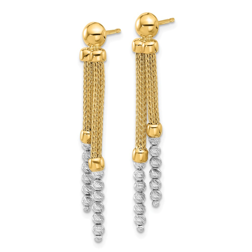 14K Two-tone Polished and Diamond-cut Beaded Dangle Post Earrings - Product Photo