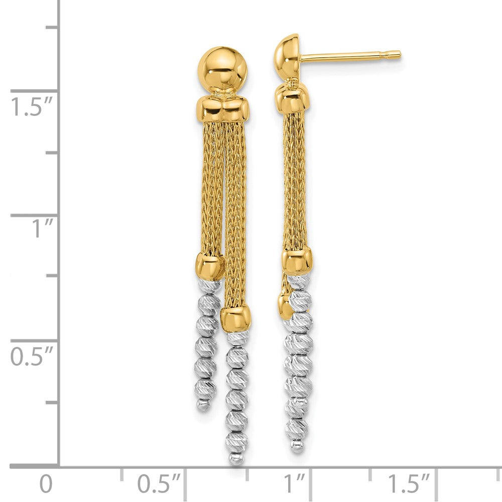 14K Two-tone Polished and Diamond-cut Beaded Dangle Post Earrings - Product Photo