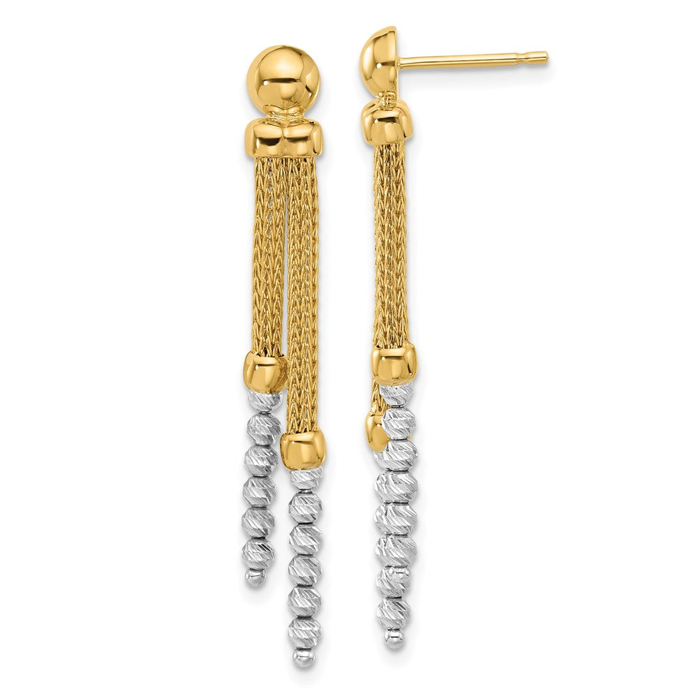 14K Two-tone Polished and Diamond-cut Beaded Dangle Post Earrings - Product Photo