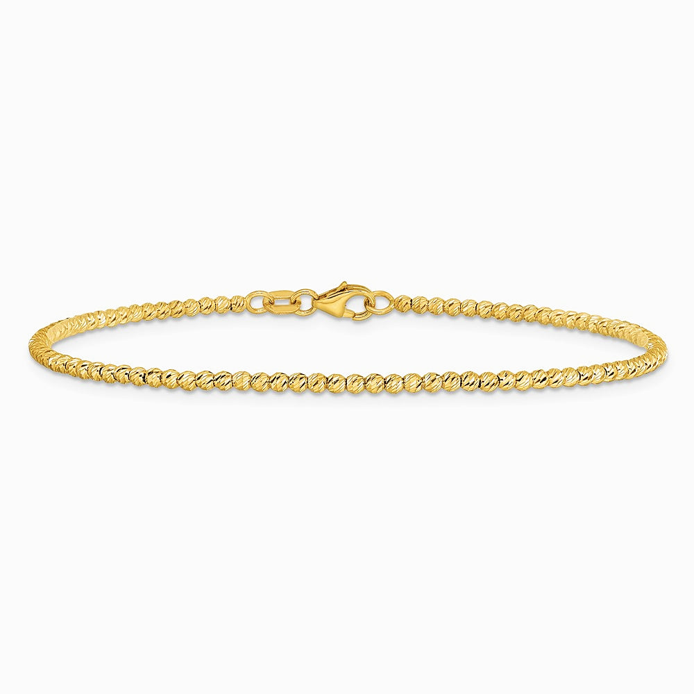 14K Yellow Gold Polished and Diamond-cut Beaded Bracelet - Product Photo