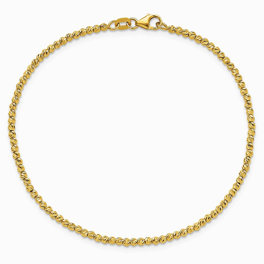 14K Yellow Gold Polished and Diamond-cut Beaded Bracelet - Product Photo