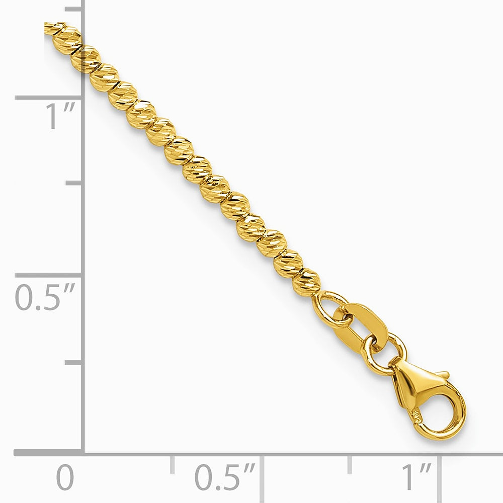 14K Yellow Gold Polished and Diamond-cut Beaded Bracelet - Product Photo