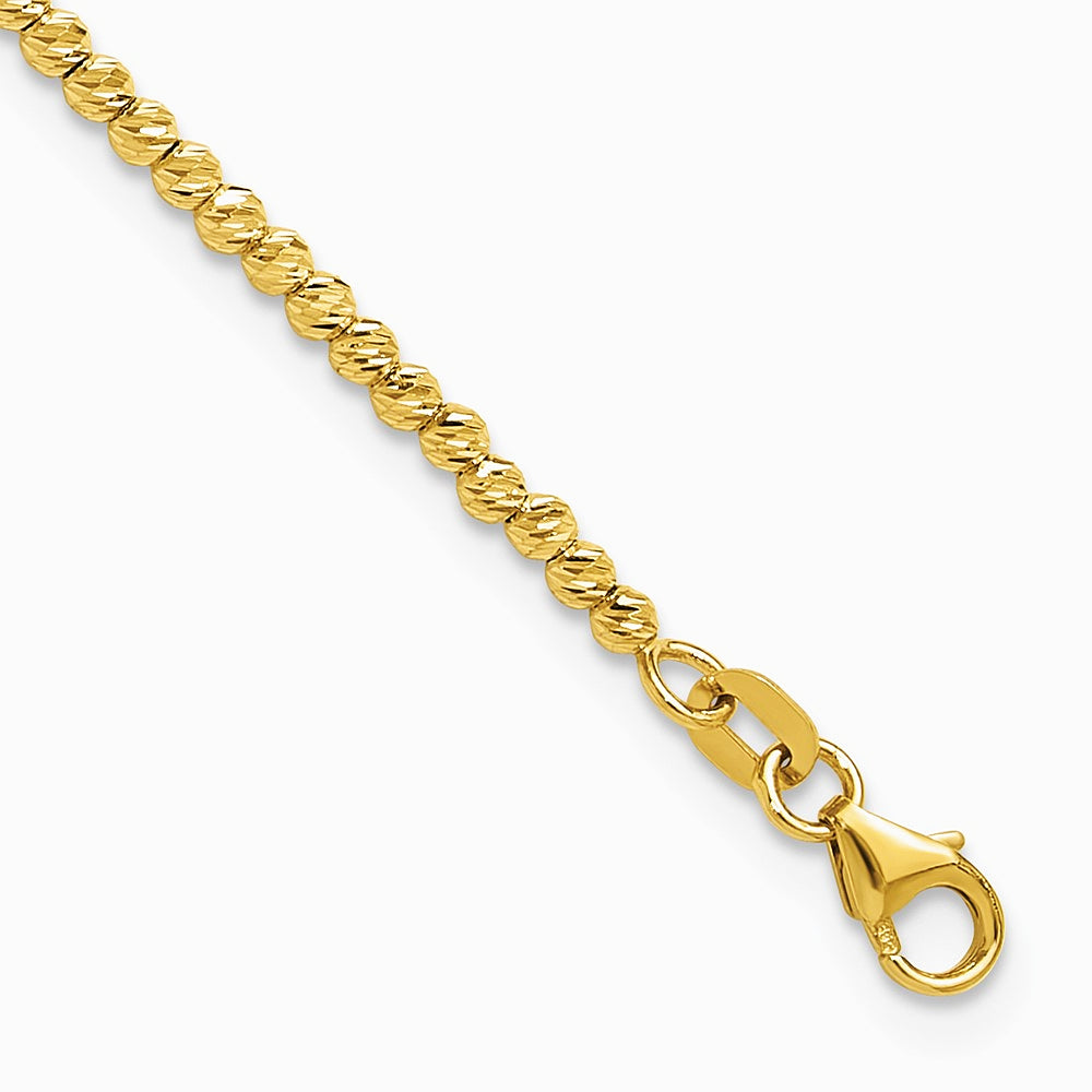 14K Yellow Gold Polished and Diamond-cut Beaded Bracelet