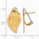 14K Two-tone Rose and Yellow Polished / Brushed Leaf Omega Back Earrings - Product Photo