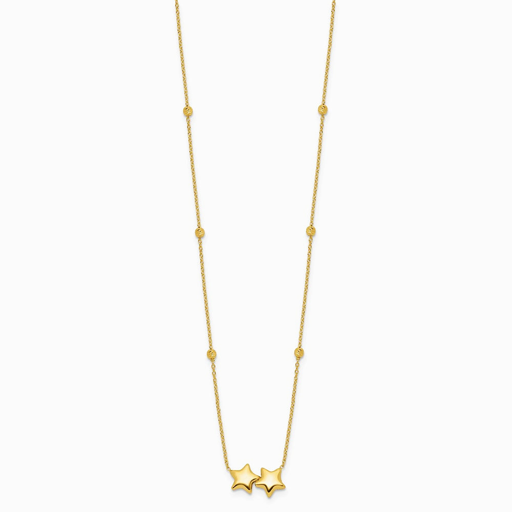 14K Yellow Gold Diamond-Cut Beaded Double Star 16in with 2in ext. Necklace - Product Photo