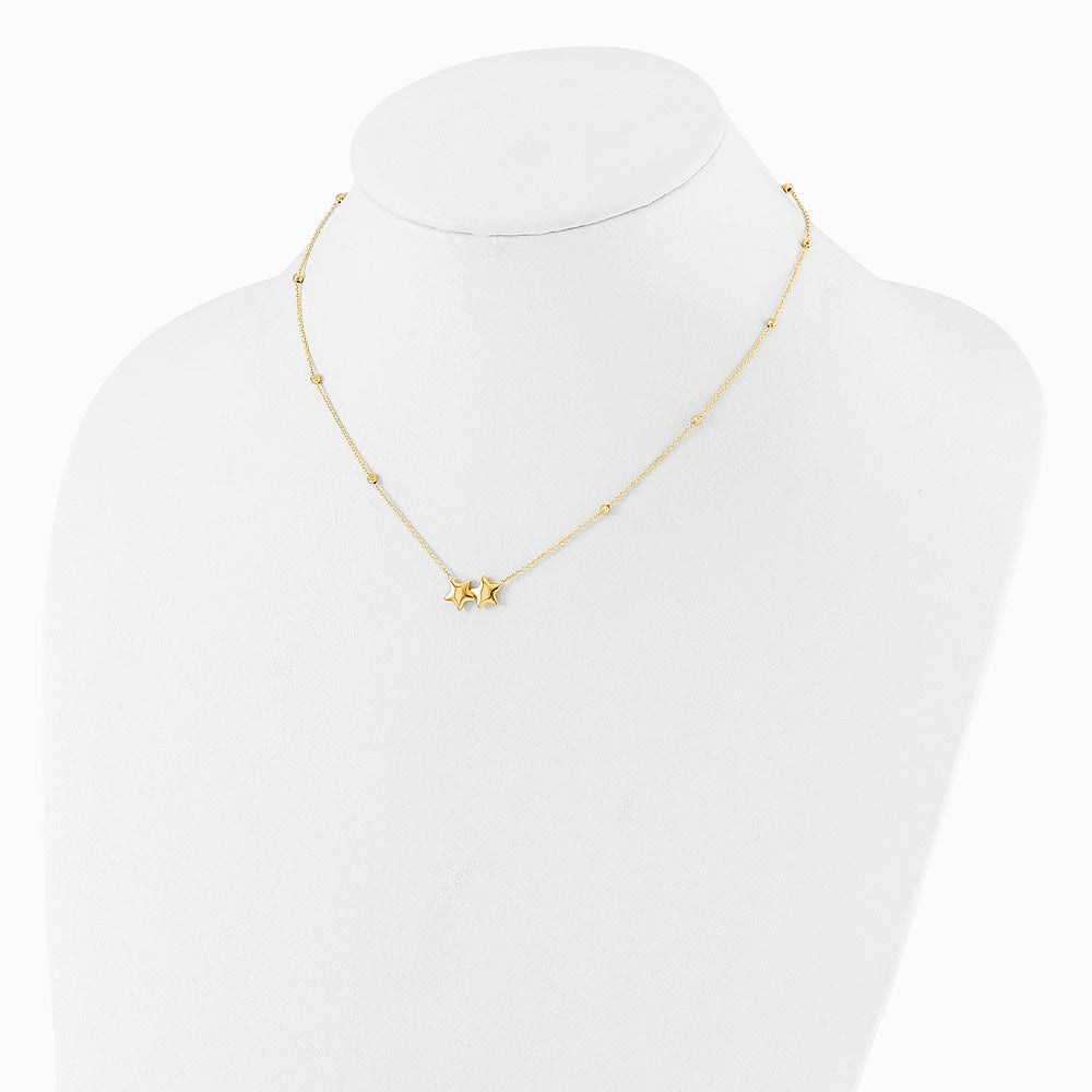 14K Yellow Gold Diamond-Cut Beaded Double Star 16in with 2in ext. Necklace - Product Photo