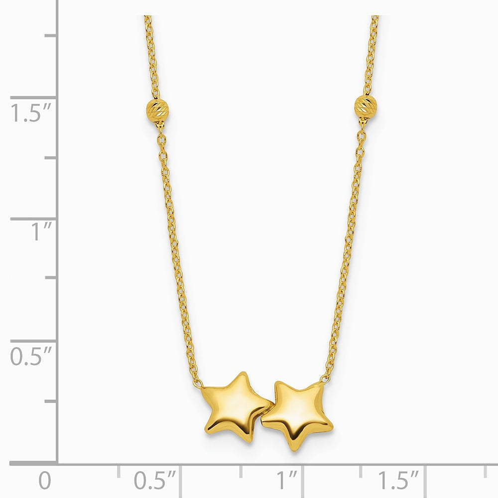 14K Yellow Gold Diamond-Cut Beaded Double Star 16in with 2in ext. Necklace - Product Photo