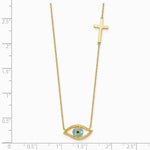 14K Yellow Gold Polished CZ Evil Eye and Cross 18in with 2in ext. Necklace - Product Photo