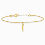 14K Yellow Gold Polished Italian Horn Dangles w/.75in Ext Bracelet - Product Photo