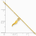 14K Yellow Gold Polished Italian Horn Dangles w/.75in Ext Bracelet - Product Photo