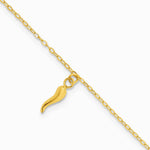 14K Yellow Gold Polished Italian Horn Dangles w/.75in Ext Bracelet - Product Photo