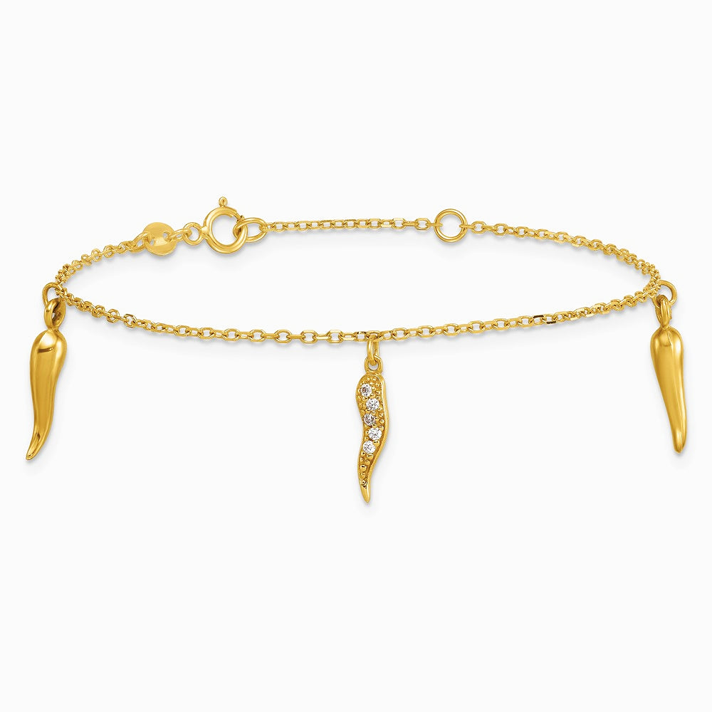 14K Yellow Gold Polished CZ Italian Horns w/.75in Ext Bracelet - Product Photo