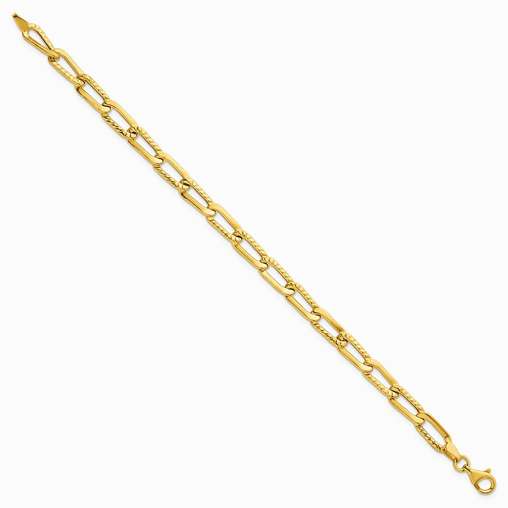 14K Yellow Gold Polished and Textured Fancy Link 7.5in Bracelet - Product Photo