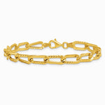 14K Yellow Gold Polished and Textured Fancy Link 7.5in Bracelet - Product Photo