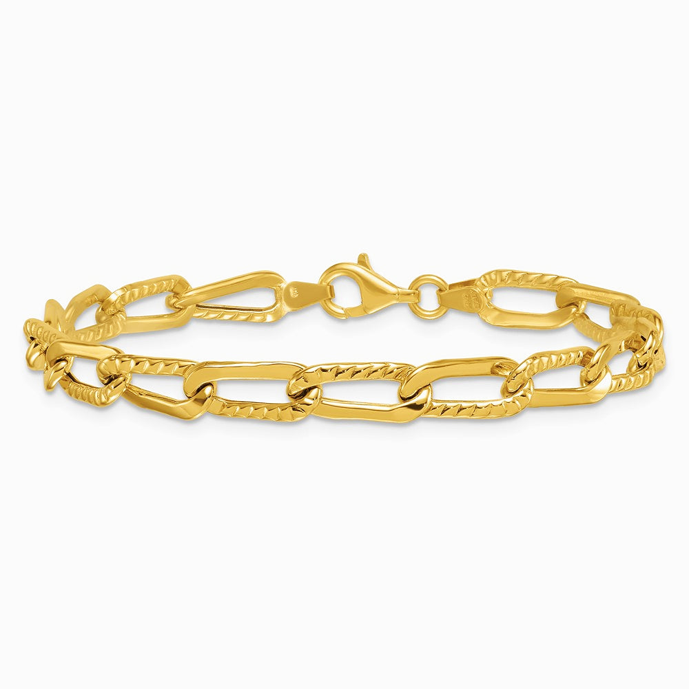 14K Yellow Gold Polished and Textured Fancy Link 7.5in Bracelet - Product Photo