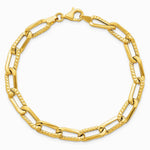 14K Yellow Gold Polished and Textured Fancy Link 7.5in Bracelet - Product Photo