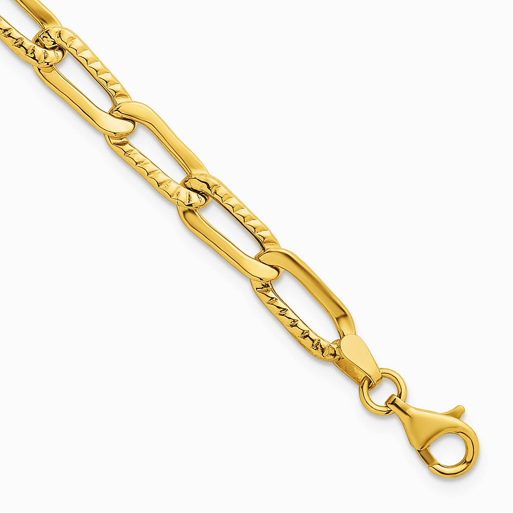 14K Yellow Gold Polished and Textured Fancy Link 7.5in Bracelet