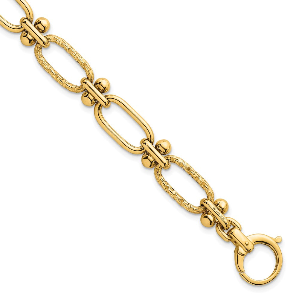 14K Yellow Gold Polished Open Textured Fancy Link Bracelet