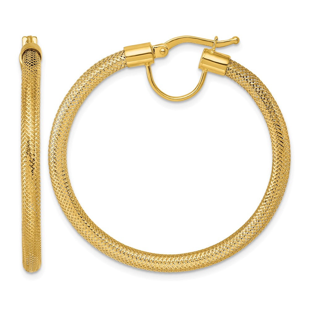 14K Yellow Gold Polished Flexible Mesh Hinged Hoop Earrings