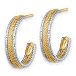 14k Two-Tone Textured Woven 4mm J-Hoop Post Earrings - Product Photo