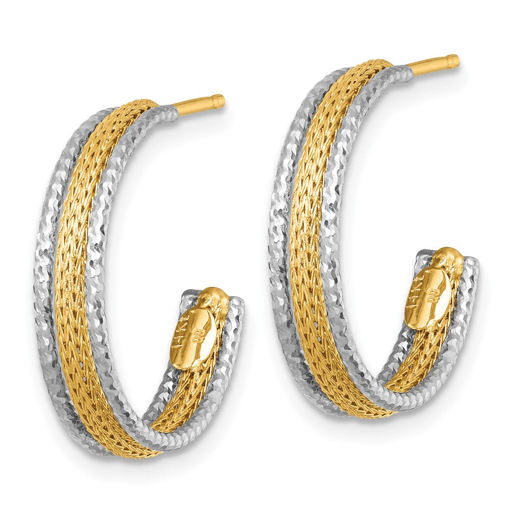 14k Two-Tone Textured Woven 4mm J-Hoop Post Earrings - Product Photo