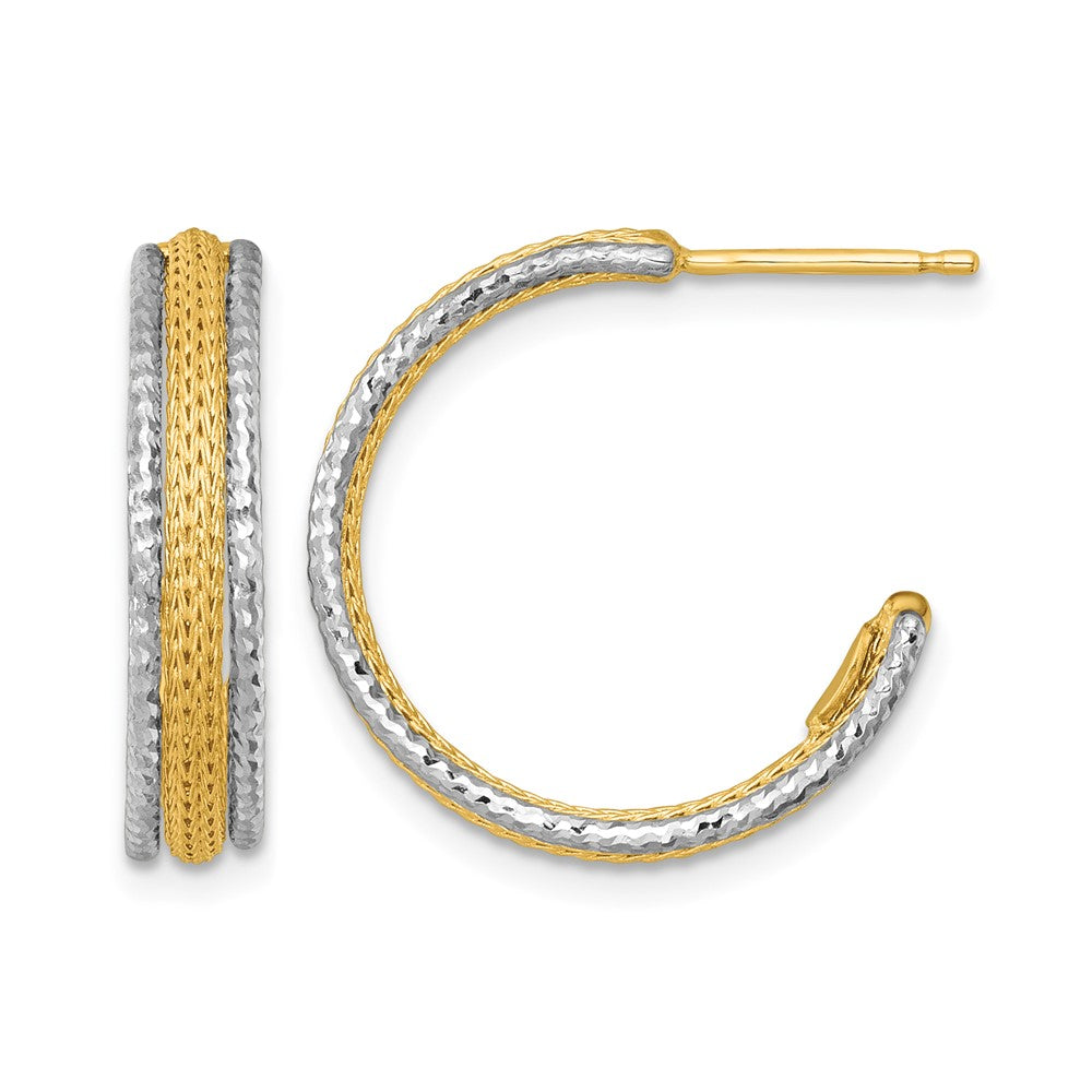 14K Two-Tone Textured Woven 4mm J-Hoop Post Earrings
