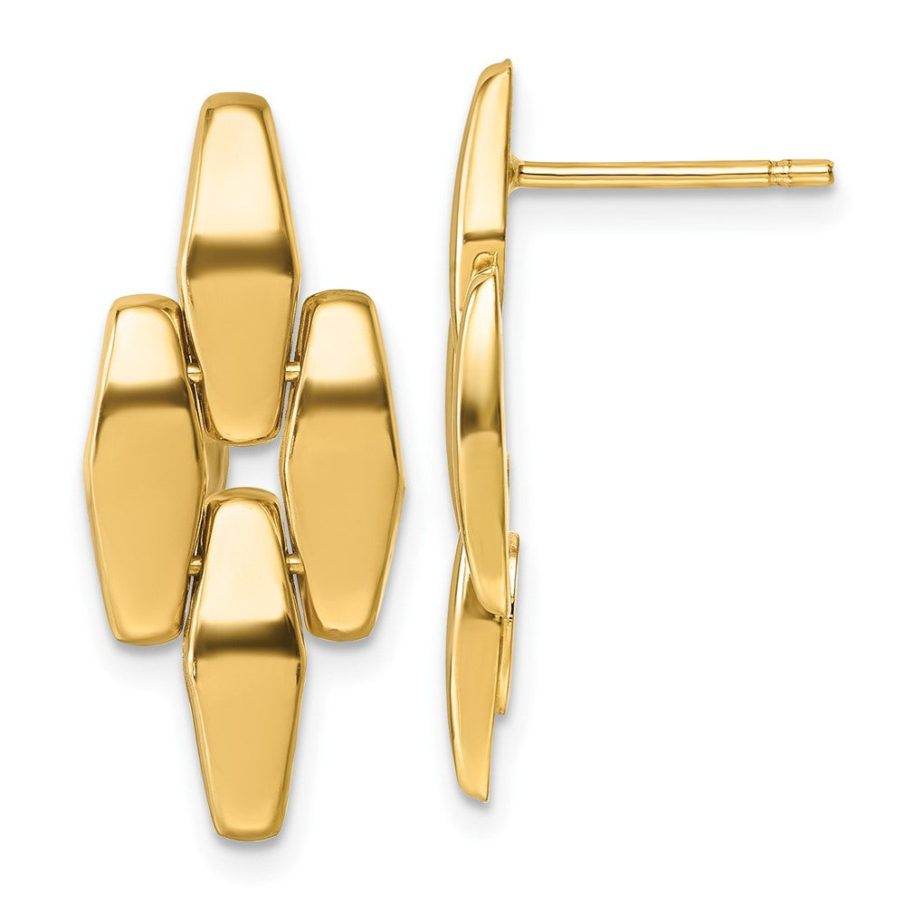 14K Yellow Gold Polished Fancy Link Dangle Post Earrings