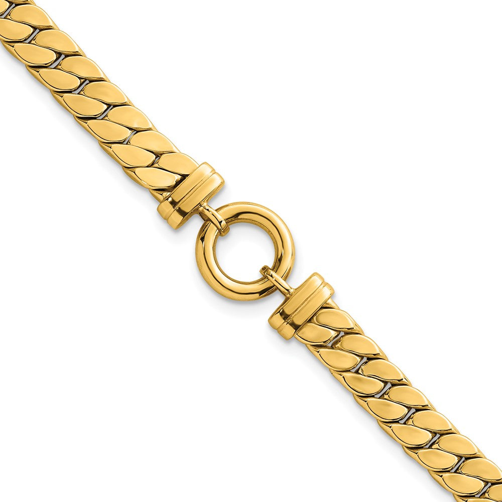 14K Yellow Gold Polished 7.5in Curb Link with Circle Element Bracelet