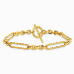 14K Yellow Gold Polished and Textured 7.5in Fancy Link Toggle Bracelet - Product Photo