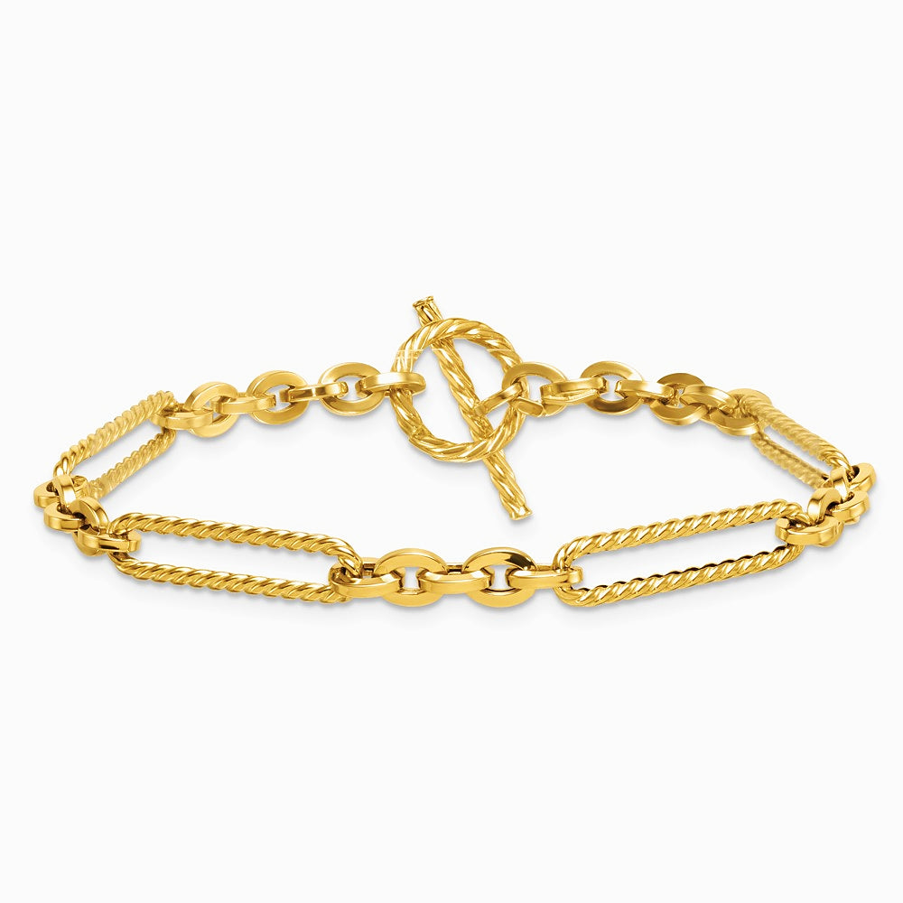 14K Yellow Gold Polished and Textured 7.5in Fancy Link Toggle Bracelet - Product Photo