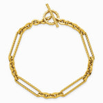 14K Yellow Gold Polished and Textured 7.5in Fancy Link Toggle Bracelet - Product Photo