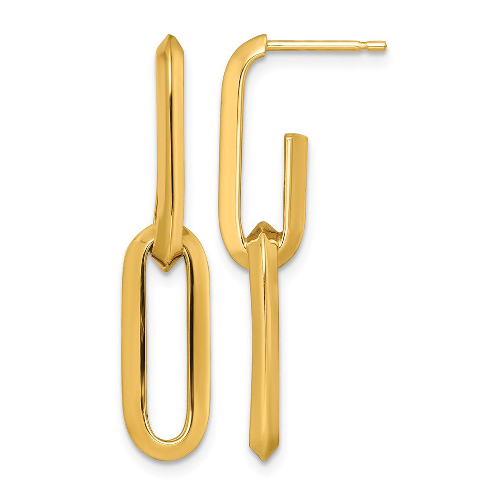 14K Yellow Gold Polished Paperclip Link Chain 7mm Post Earrings