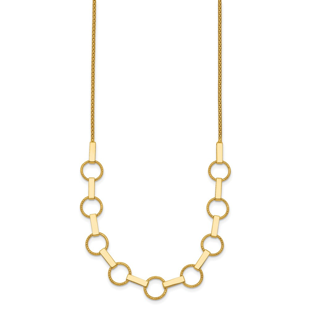14K Polished and Textured Circles and Bars Necklace - Product Photo