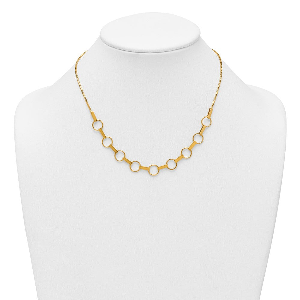 14K Polished and Textured Circles and Bars Necklace - Product Photo