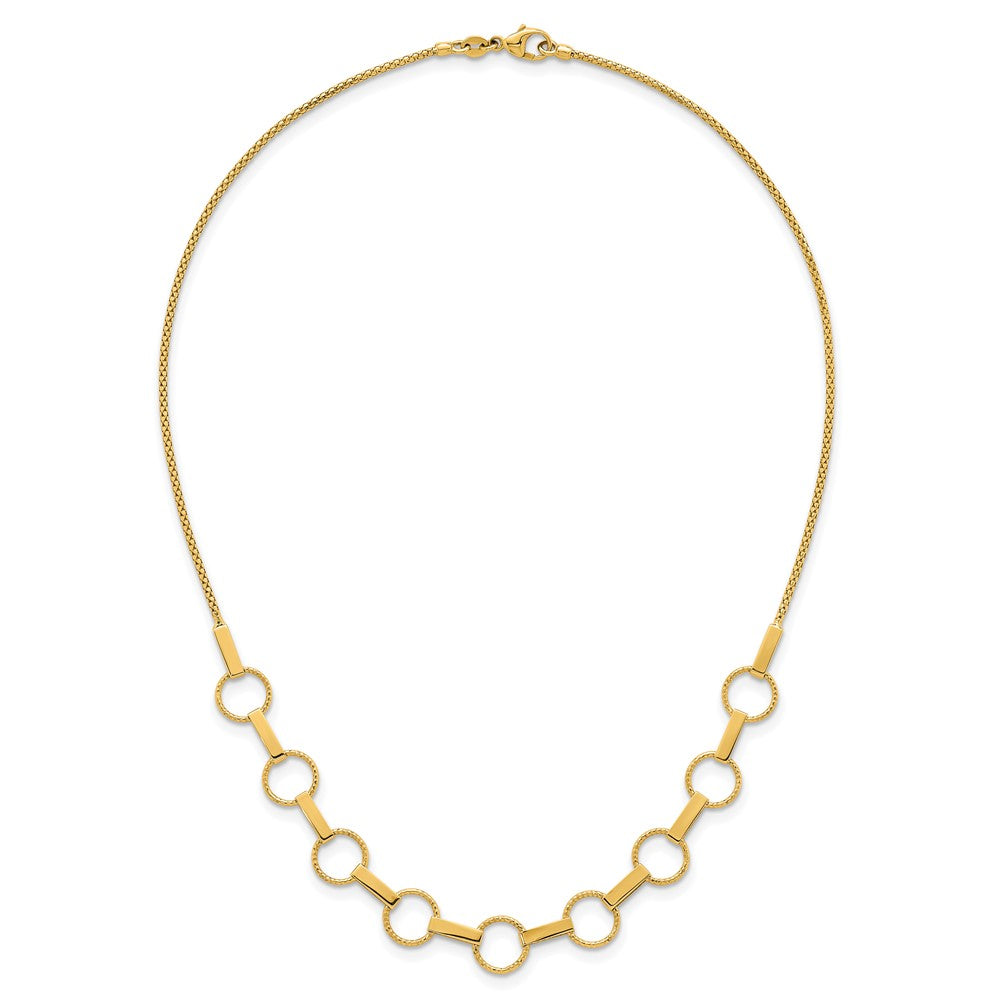 14K Polished and Textured Circles and Bars Necklace - Product Photo