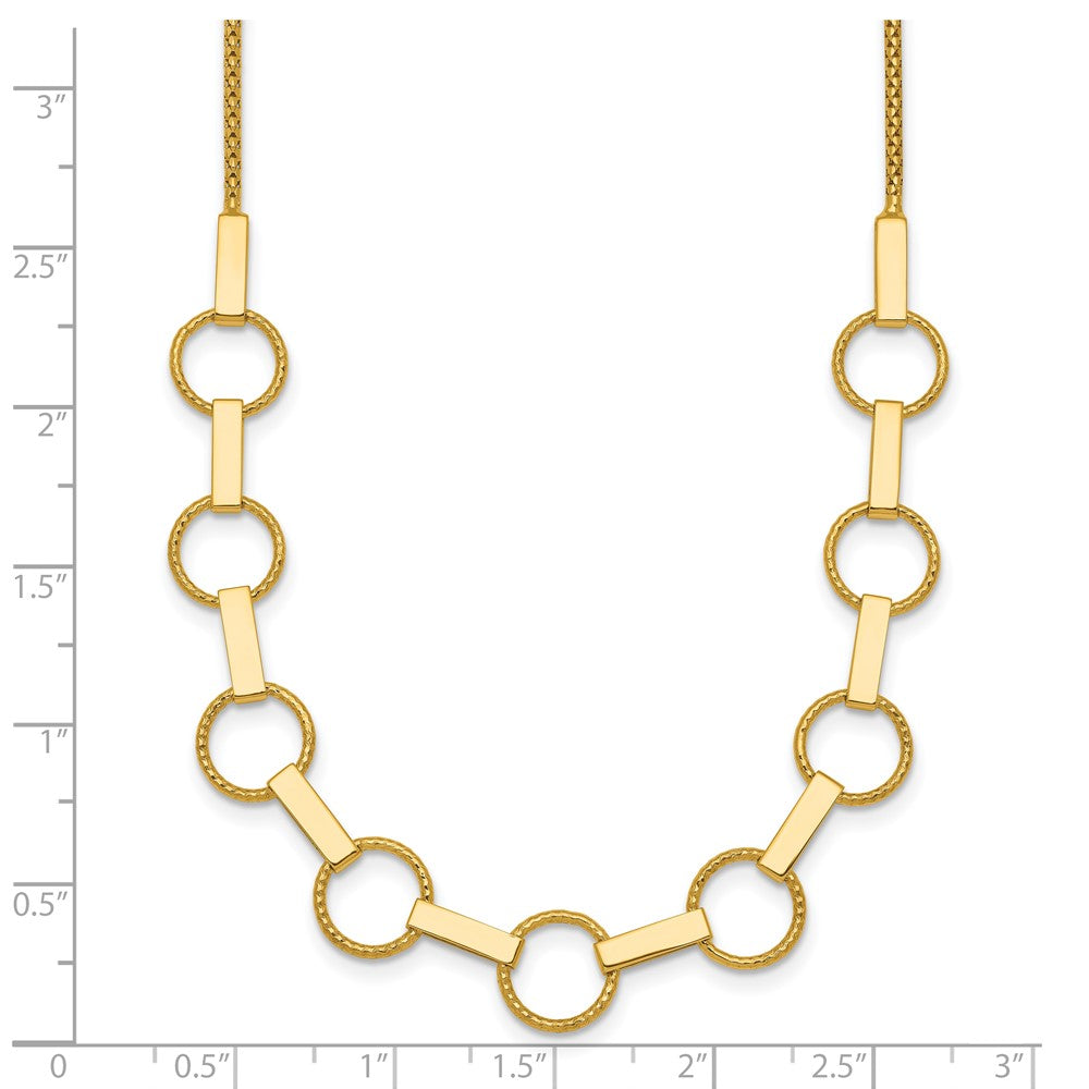 14K Polished and Textured Circles and Bars Necklace - Product Photo