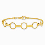 14K Yellow Gold Polished and Textured Circles and Bars Bracelet - Product Photo