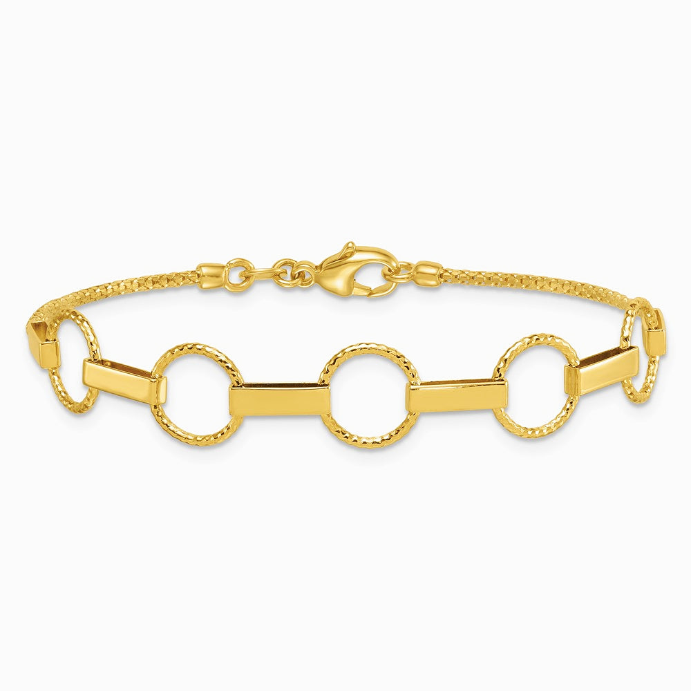 14K Yellow Gold Polished and Textured Circles and Bars Bracelet - Product Photo