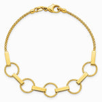 14K Yellow Gold Polished and Textured Circles and Bars Bracelet - Product Photo