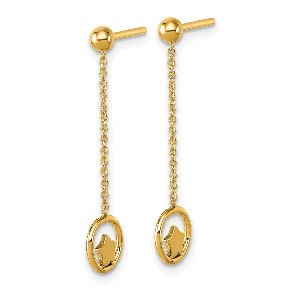 14k Polished Stars in Circle Dangle Post Earrings - Product Photo