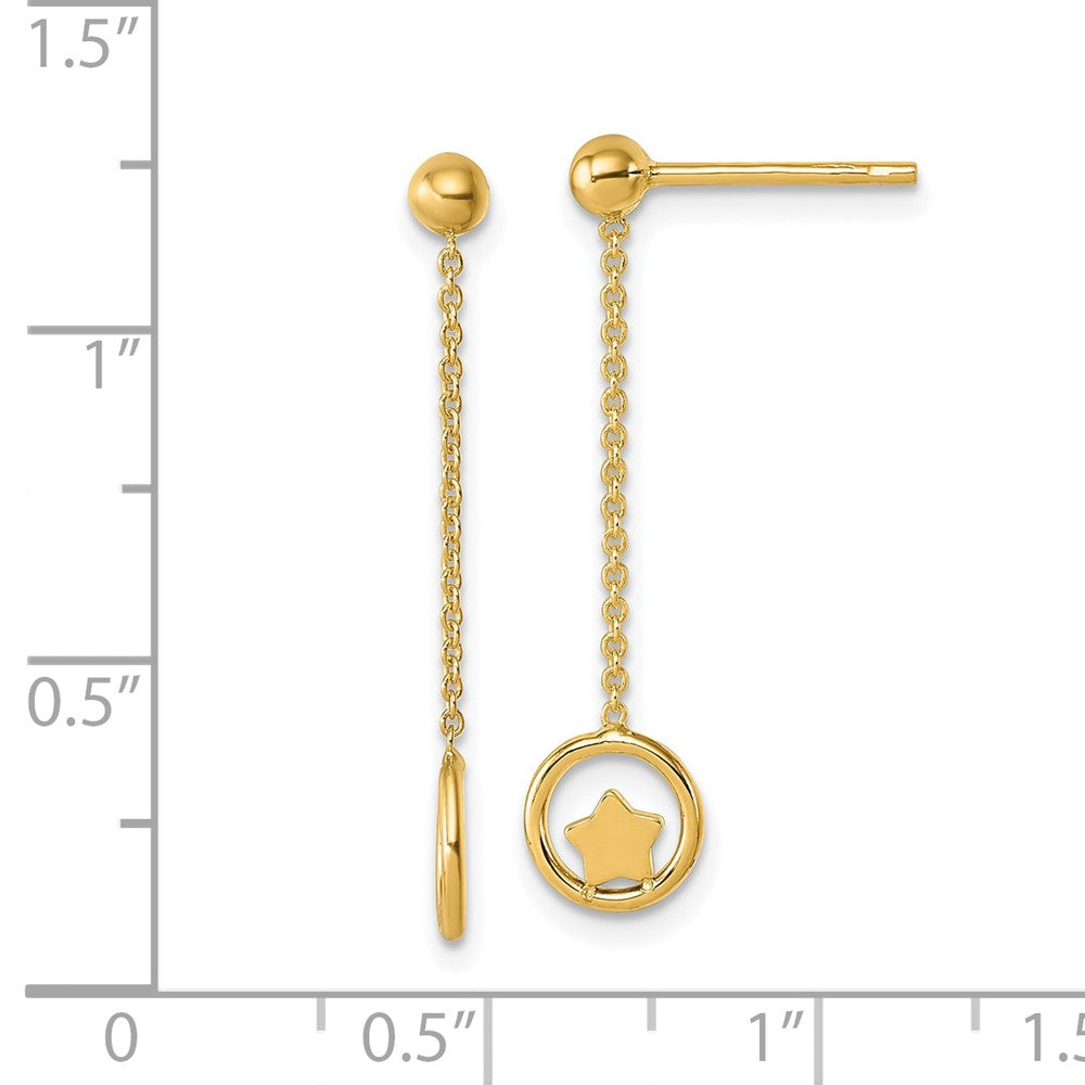 14k Polished Stars in Circle Dangle Post Earrings - Product Photo