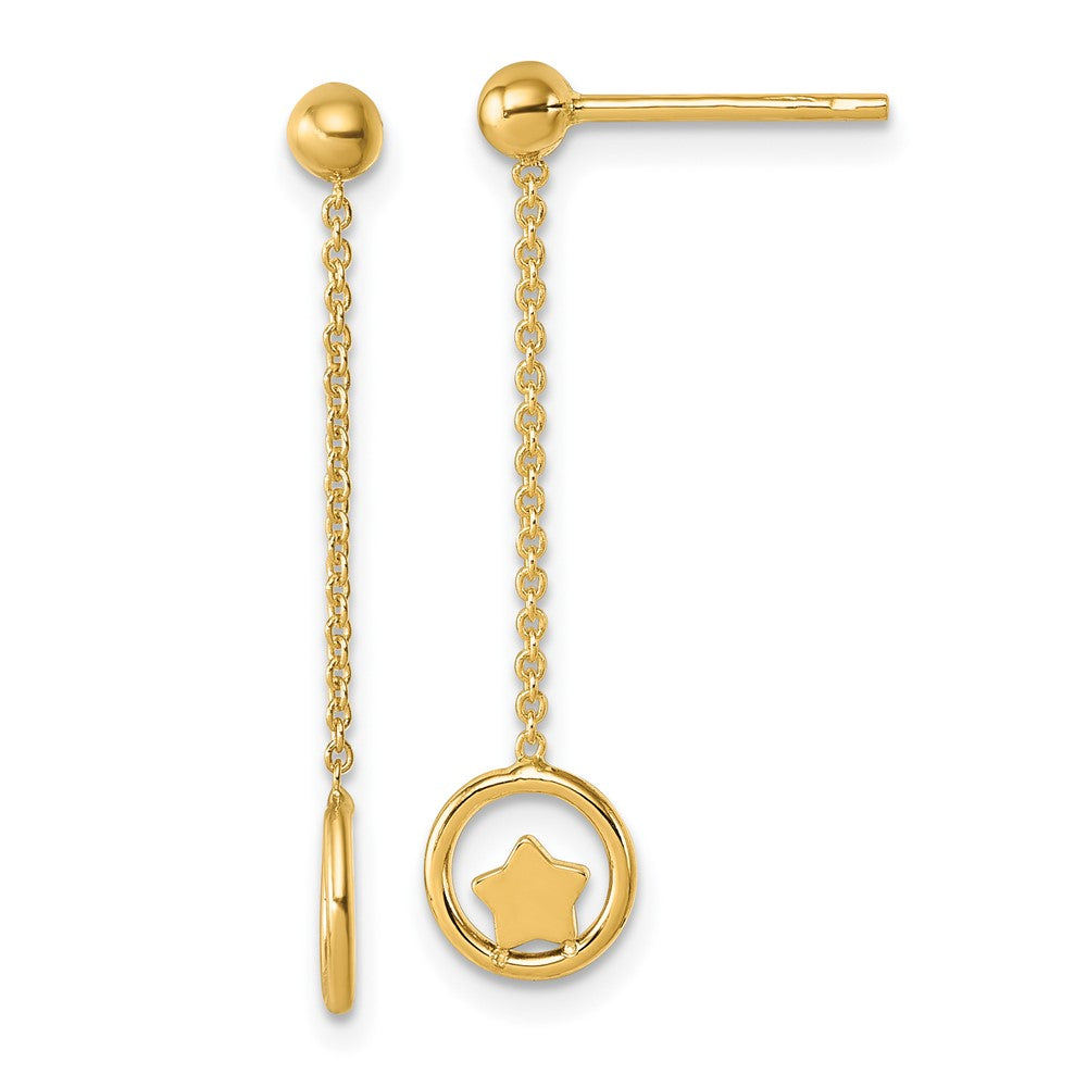 14k Polished Stars in Circle Dangle Post Earrings - Product Photo