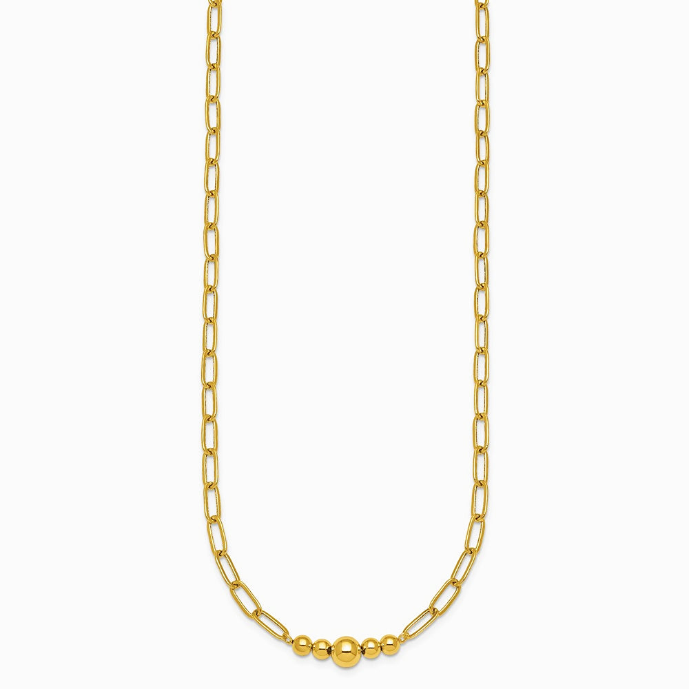 14K Yellow Gold Polished Beaded 18in Paperclip Necklace - Product Photo