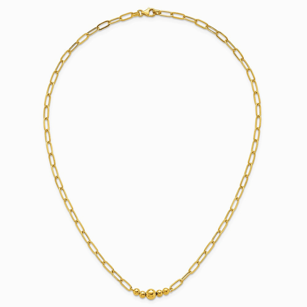 14K Yellow Gold Polished Beaded 18in Paperclip Necklace - Product Photo